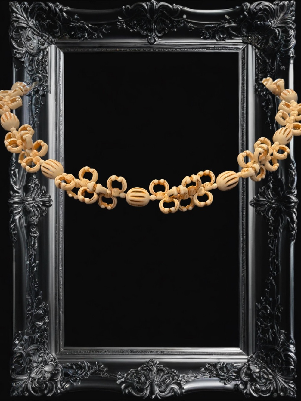 West Germany Vintage Ivory and Gold Floral Link Necklace 24”
